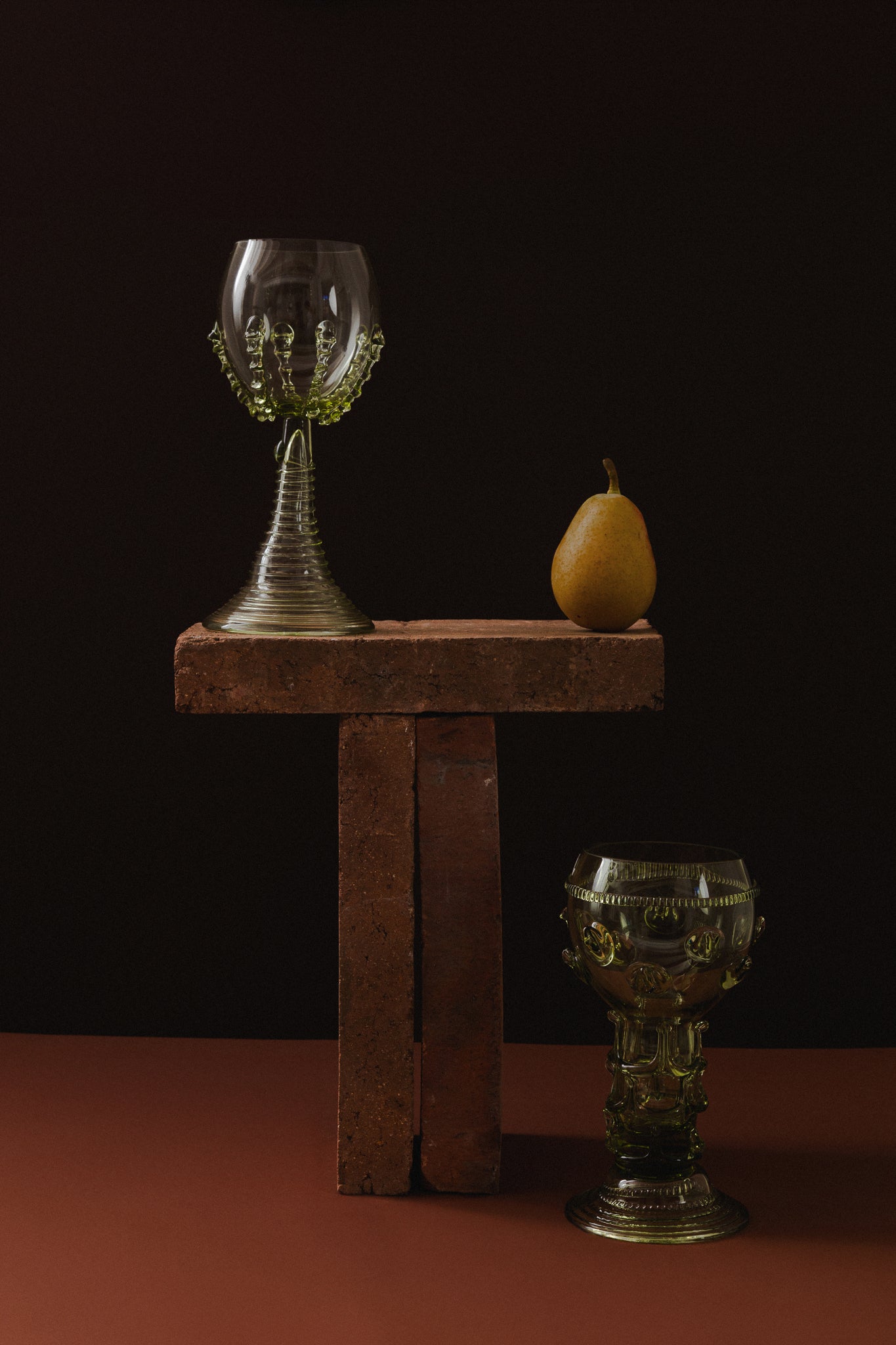 Tall Green Ribbed Goblet